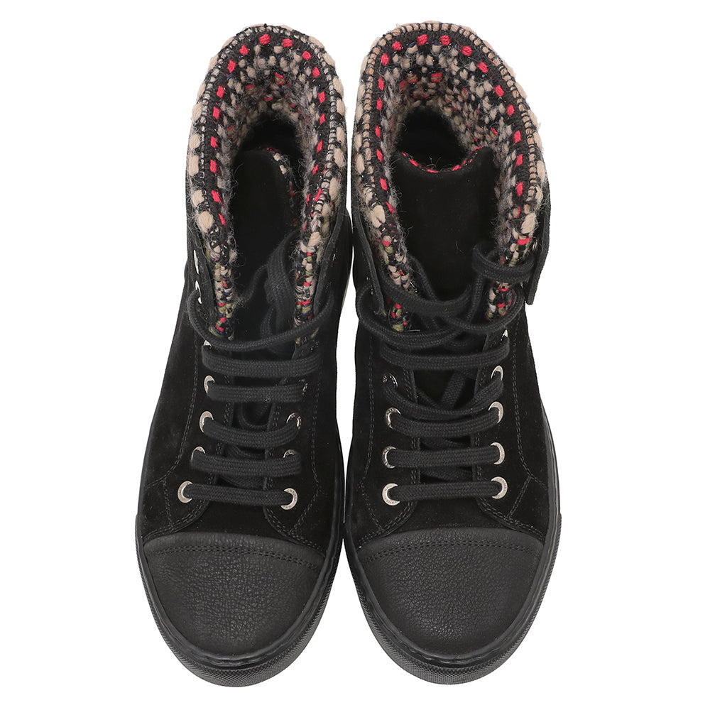 Chanel Black Suede Tweed High Top Sneakers 36.5