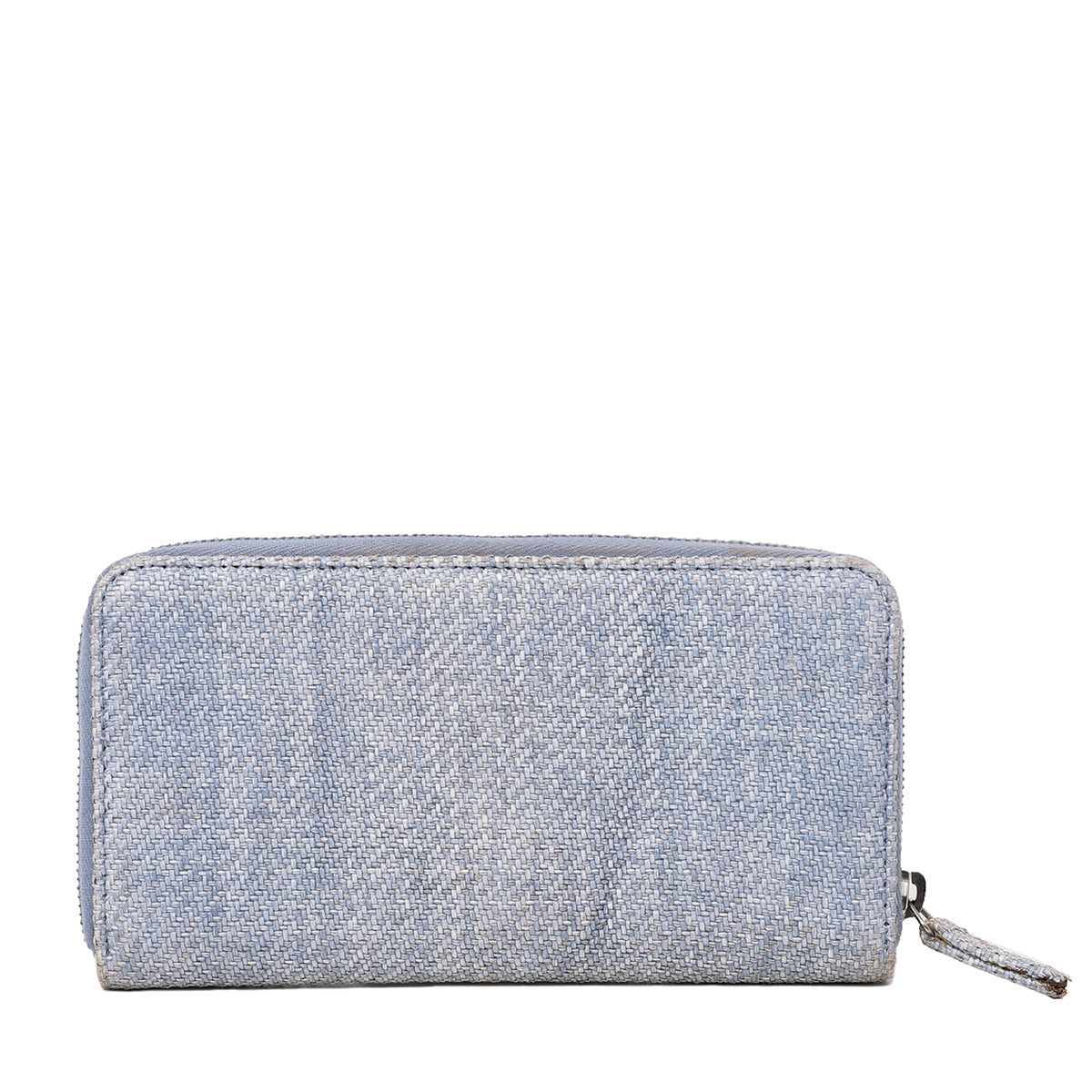 Chanel Light Blue Tweed Deauville Zip Around Wallet