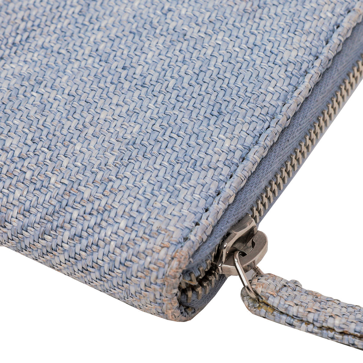 Chanel Light Blue Tweed Deauville Zip Around Wallet