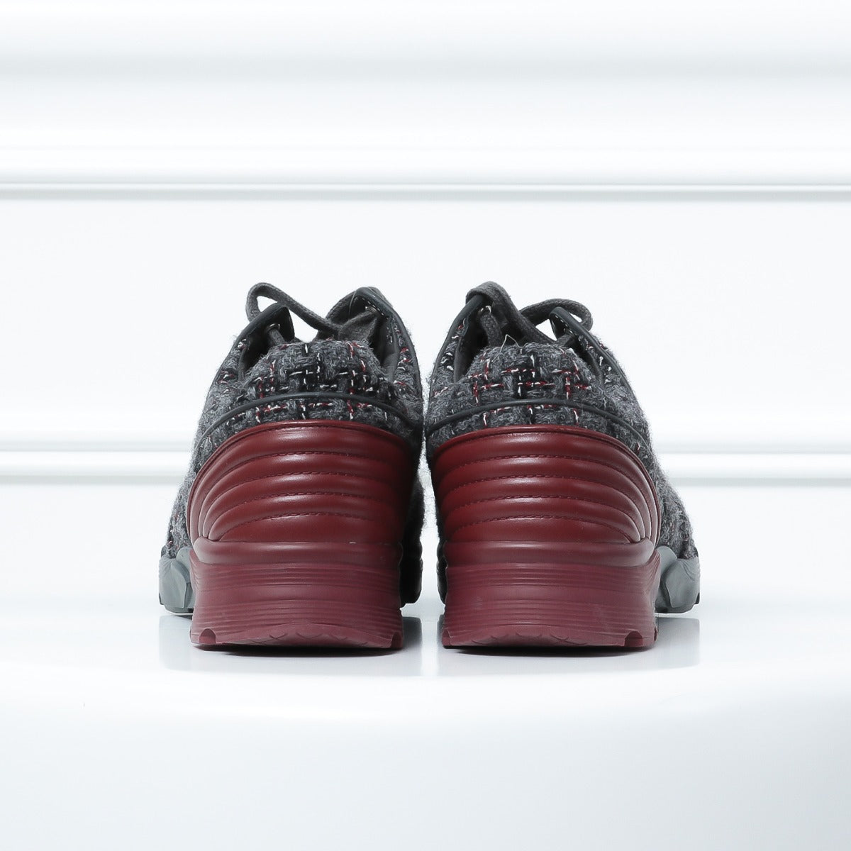 Chanel Grey -Red Tweed Sneakers 39