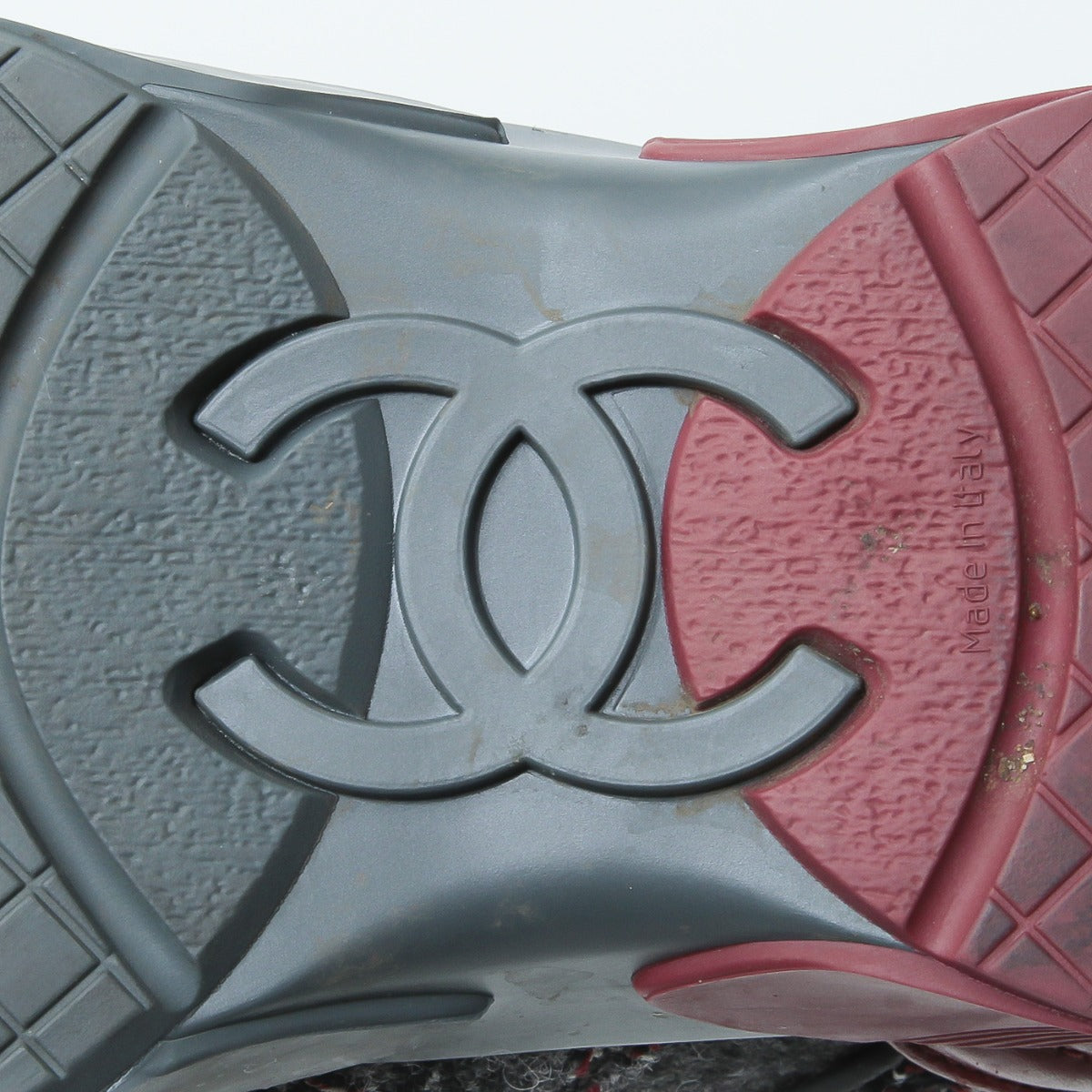 Chanel Grey -Red Tweed Sneakers 39