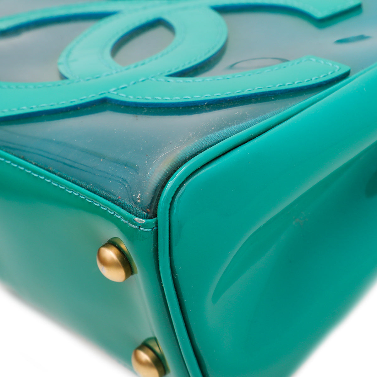 Chanel Green Vinyl CC Logo Beach Tote Bag