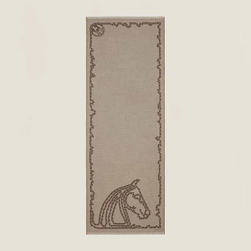 Hermès Cheval Dechaine Rectangle Scarf Etoupe/ Taupe