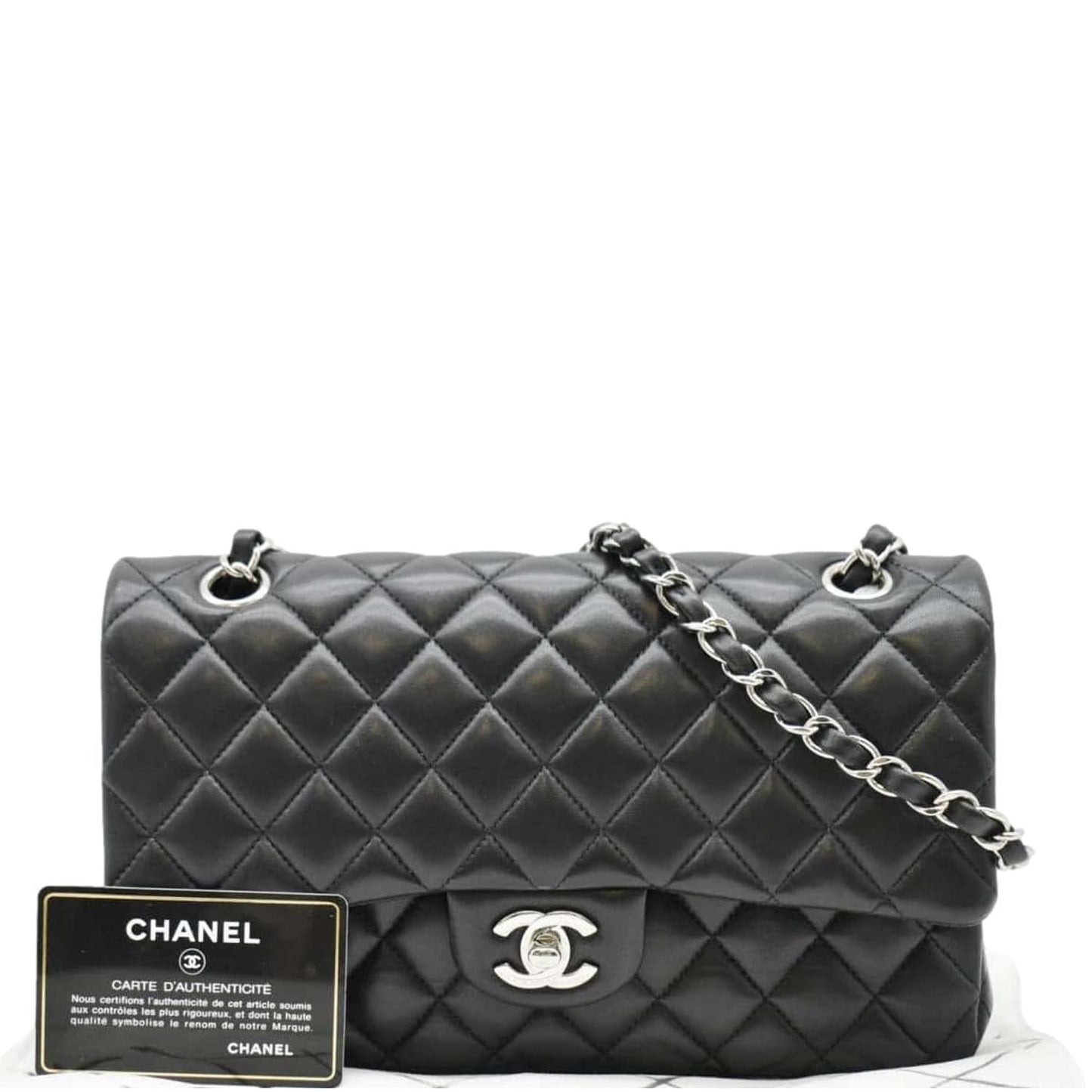 CHANEL Classic Medium Double Flap Quilted Leather Shoulder Bag Black