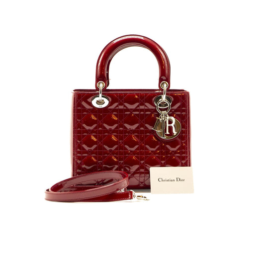 Luxury Dior Rouge Patent Cannage Quilted Leather Medium Lady Luxury Dior Tote