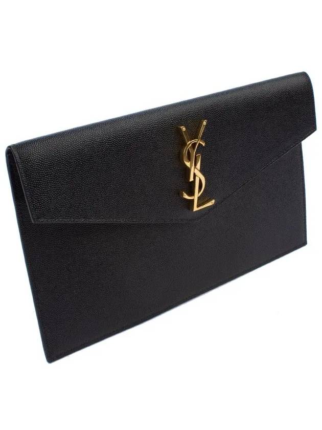 Luxury Saint Laurent Uptown Grain de Poudre Embossed Leather Clutch Bag Black
