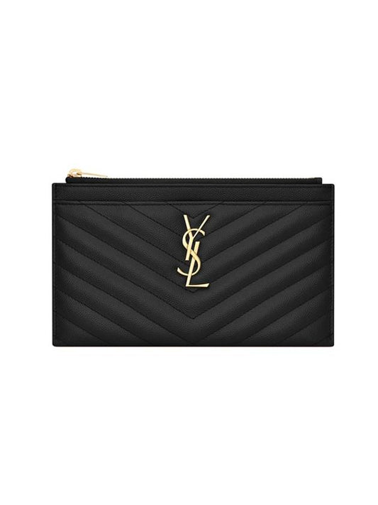 Luxury Saint Laurent Monogram Quilted Bill Pouch Clutch Bag Black