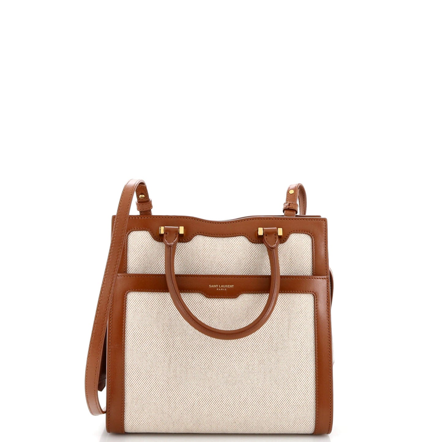 Luxury Saint Laurent Uptown Tote Canvas with Leather Small