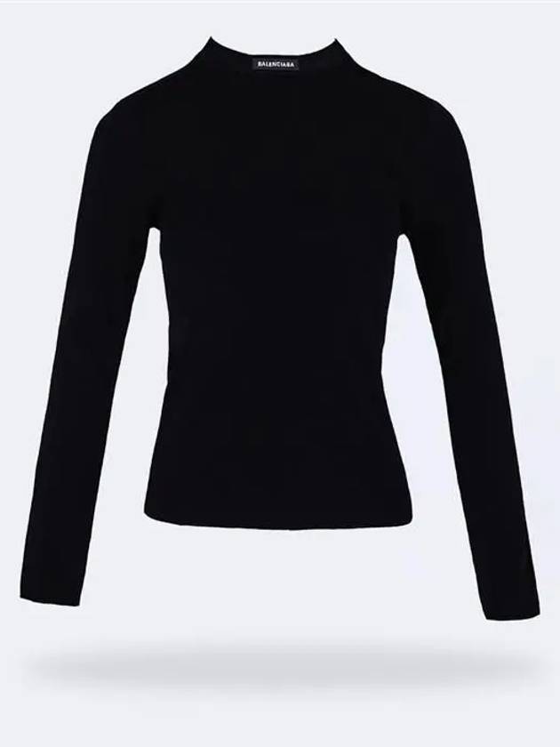Luxury Balenciaga WoMen's Neck Logo Crew Neck Knit Top Black