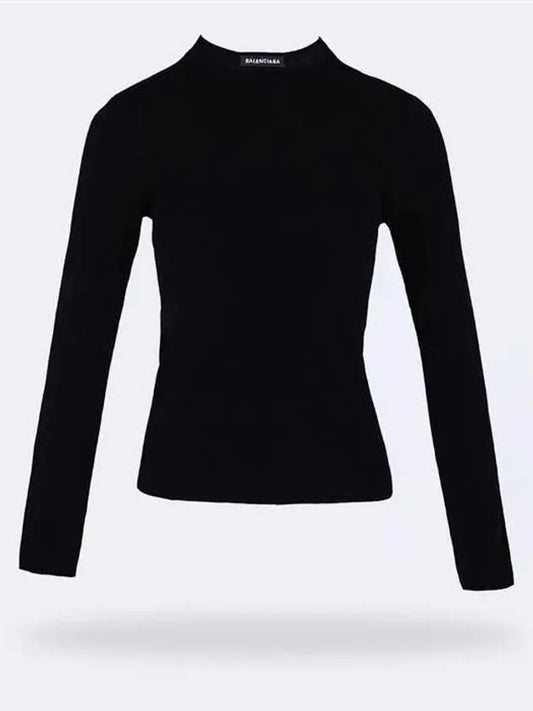 Luxury Balenciaga WoMen's Neck Logo Crew Neck Knit Top Black
