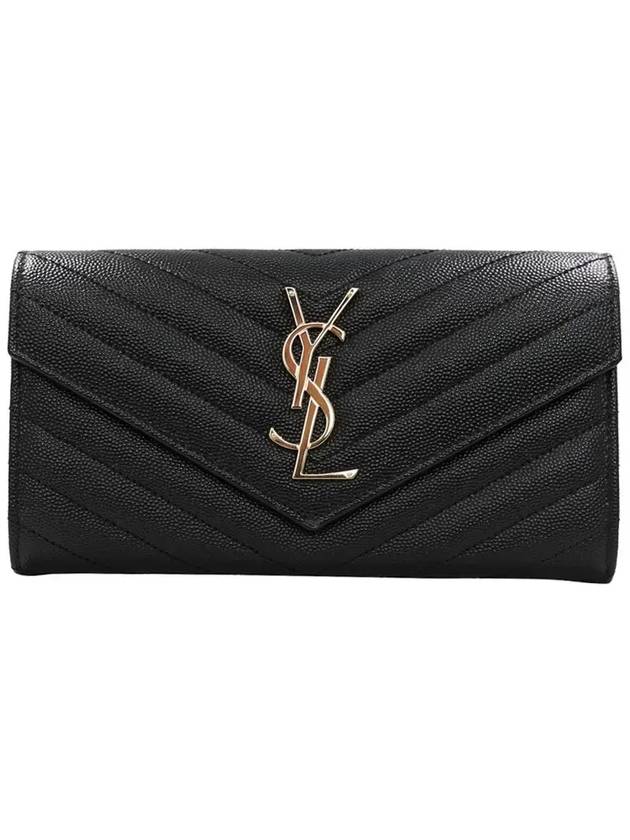 Luxury Saint Laurent Matelasse Monogram Quilting Leather Flap Long Wallet Black