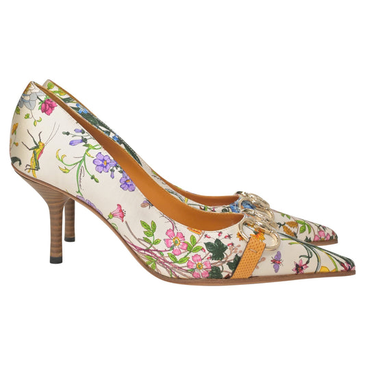 Luxury Gucci Trending 2025 Horsebit Pumps in Floral Print Satin
