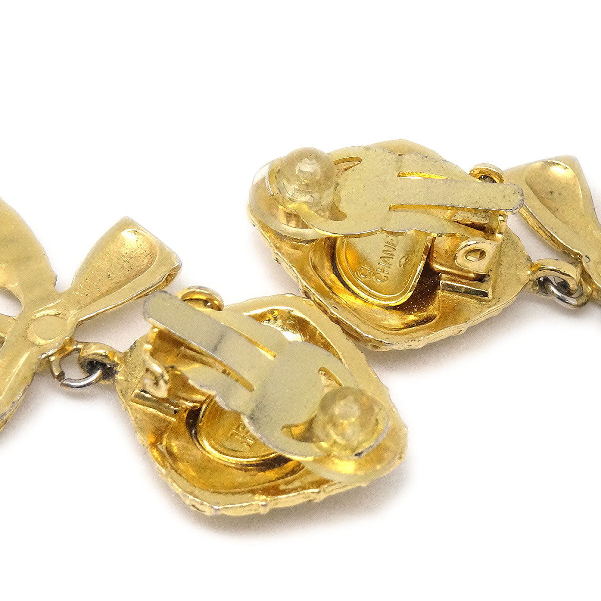 Luxury Chanel Bow Dangle Earrings Clip-On Gold