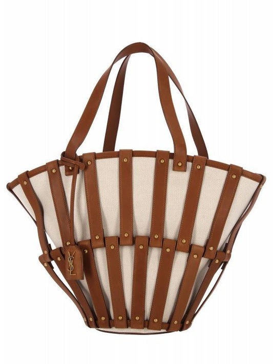 Luxury Saint Laurent Beatrix Pannier Canvas Tote Bag Greg Brick