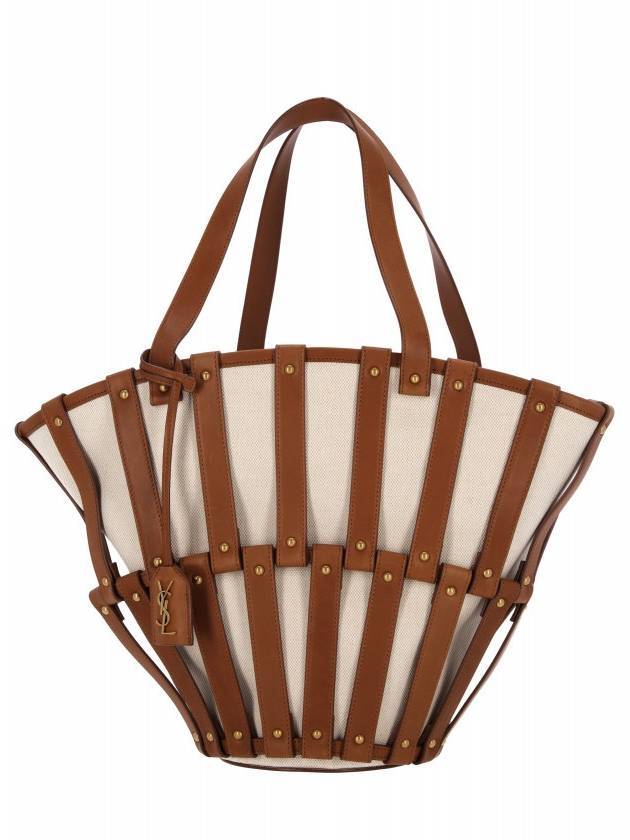Luxury Saint Laurent Beatrix Pannier Canvas Tote Bag Greg Brick