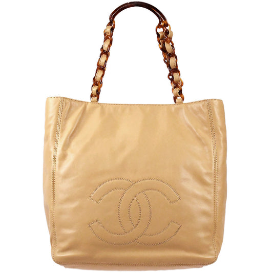 Luxury Chanel Brown Lambskin Tote Handbag