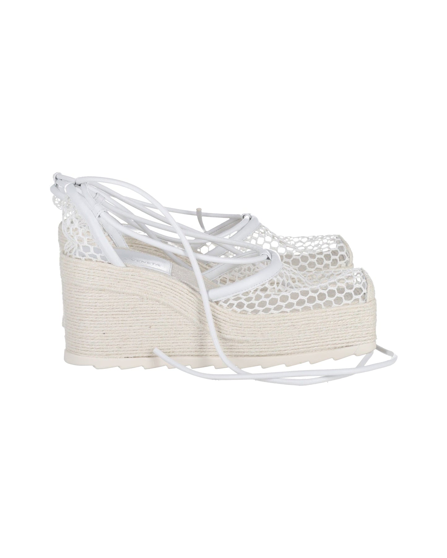 Luxury Bottega Veneta Mesh Espadrille Wedge Sandals in White Leather