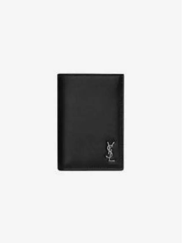 Luxury Saint Laurent Men's Tiny Monogram Logo Half Wallet Black