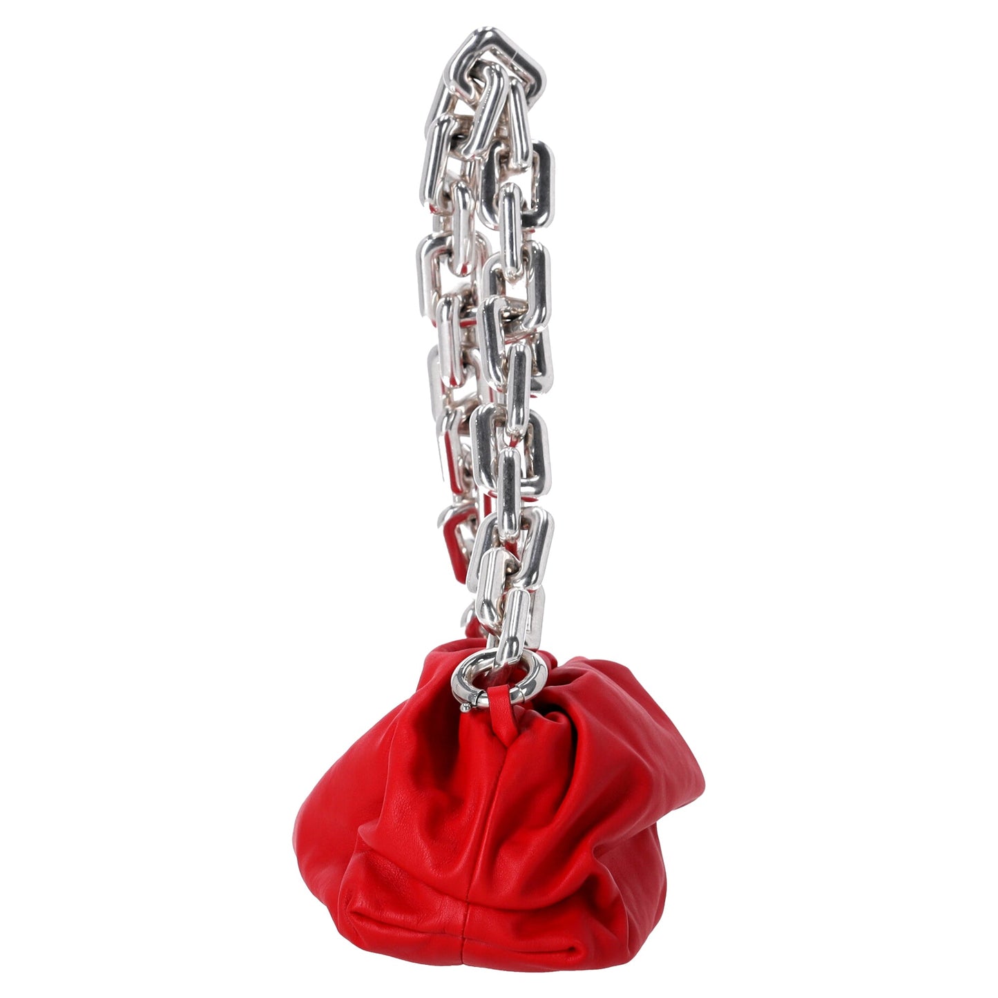 Luxury Bottega Veneta Chain Pouch Shoulder Bag in Red Calfskin Leather