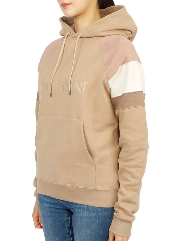 Luxury Saint Laurent Front Logo Cotton Hoodie Beige