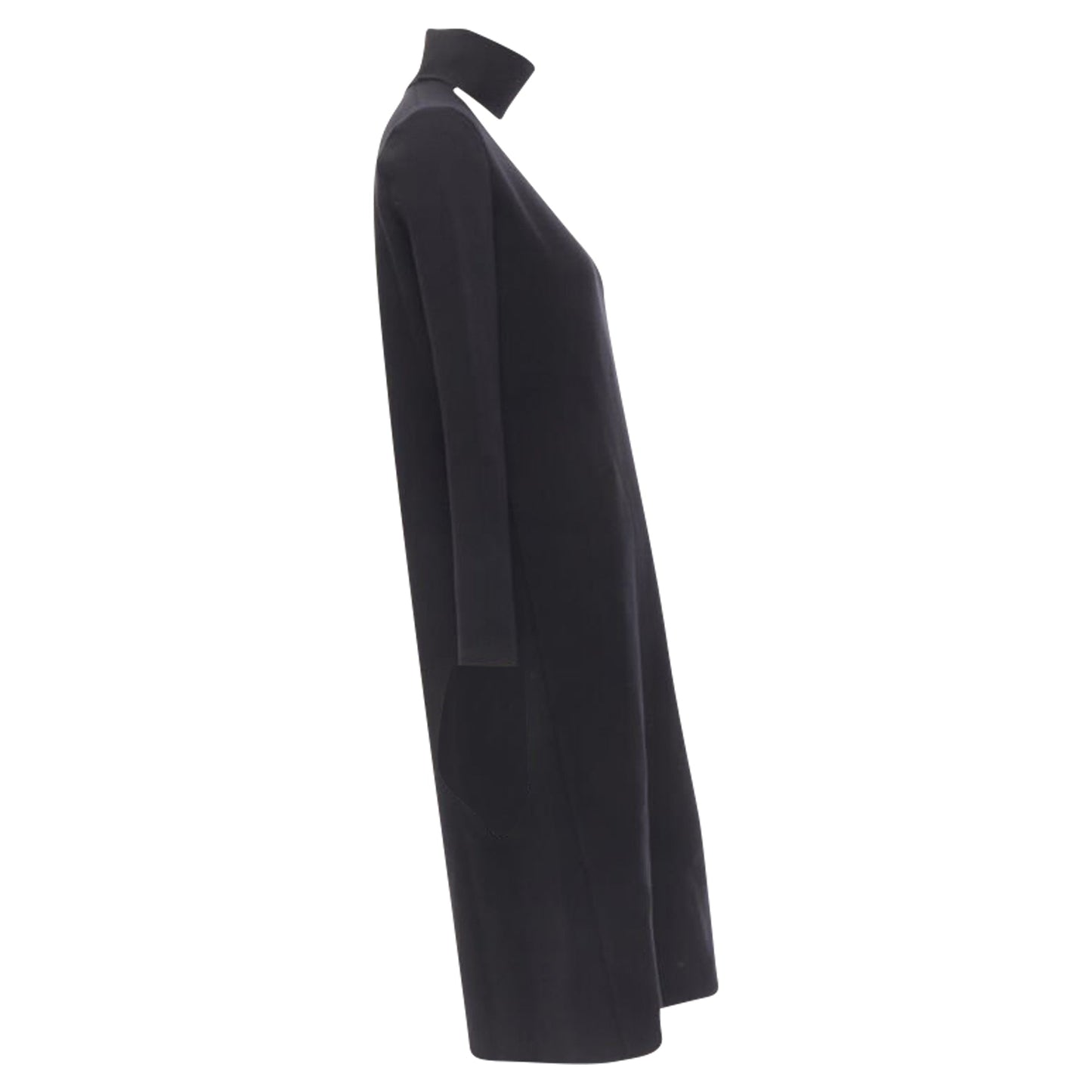 Luxury Bottega Veneta thick wool blend cut out collar dress