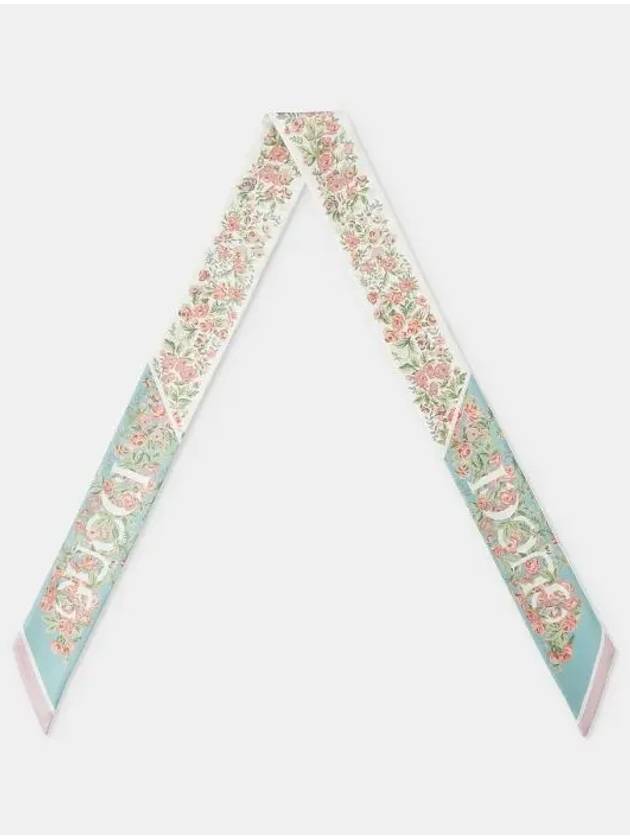 Luxury Gucci Trending 2025 Floral Print Silk Neck Bow Aquamarine Pink