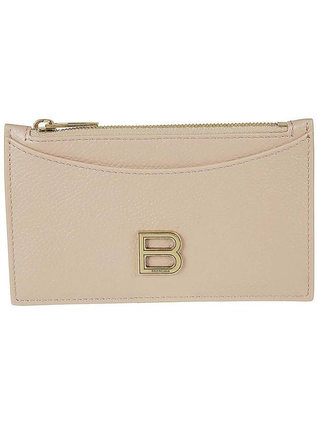 Luxury Balenciaga Hourglass Gold B Logo Zipper Long Card Wallet Beige