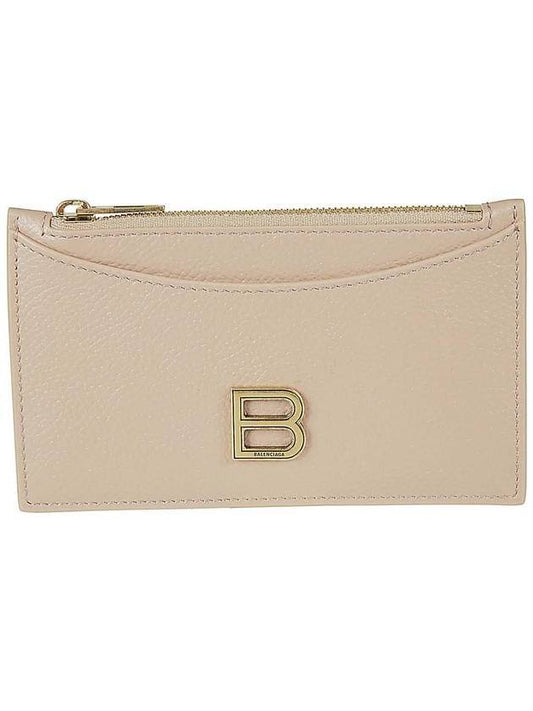 Luxury Balenciaga Hourglass Gold B Logo Zipper Long Card Wallet Beige