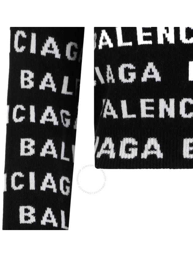 Luxury Balenciaga Intarsia All-Over Logo Crew Neck Knit Top Black