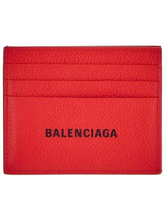 Luxury Balenciaga Logo Print Leather Card Wallet Red
