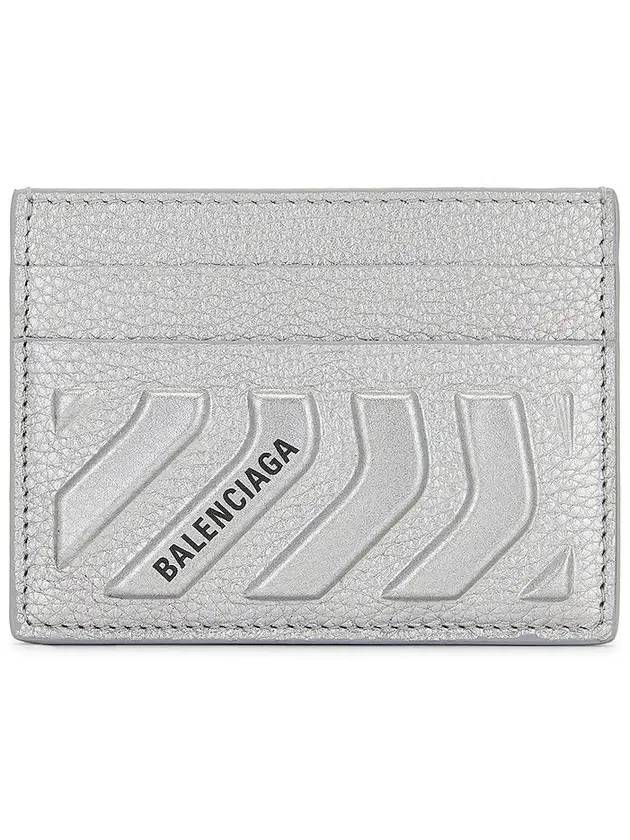 Luxury Balenciaga Logo Grain Card Wallet Silver