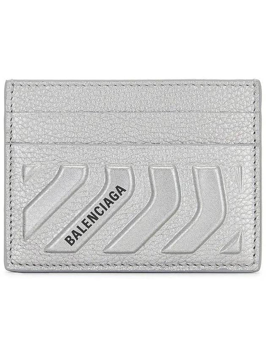 Luxury Balenciaga Logo Grain Card Wallet Silver