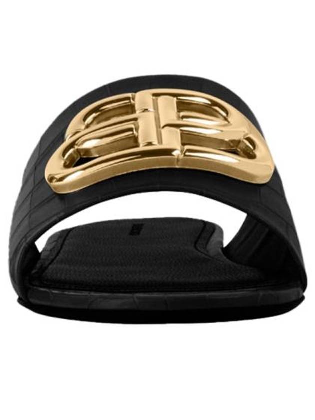 Luxury Balenciaga Gold BB Logo Oval Slippers Black