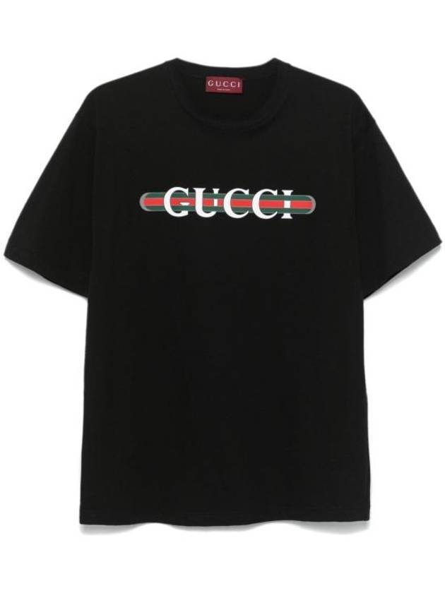 Luxury Gucci Trending 2025 Web Print Cotton Short Sleeve T-Shirt Black