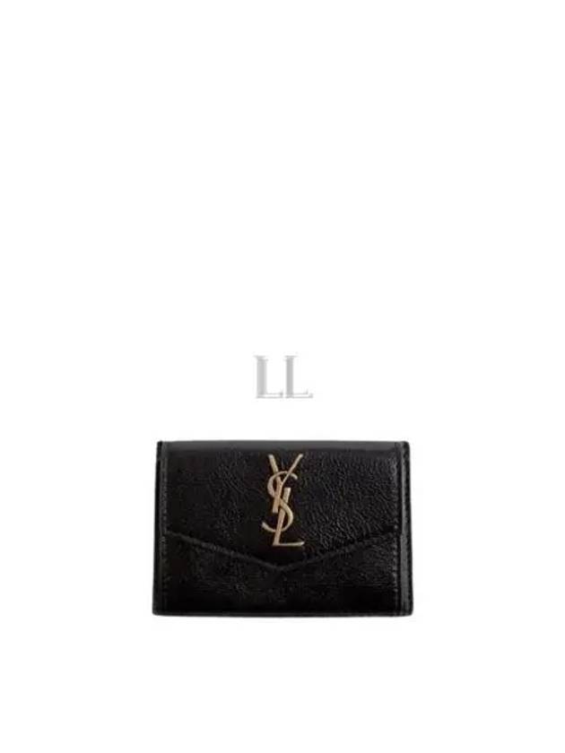 Luxury Saint Laurent Logo Monogram Calfskin Card Wallet Black