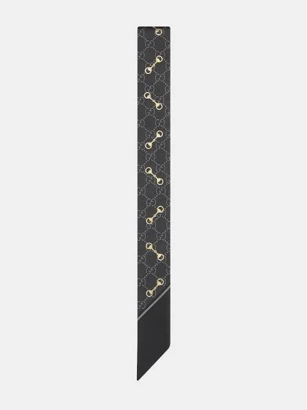 Luxury Gucci Trending 2025 GG Print Horsebit Silk Neck Bow Twilly Scarf Black