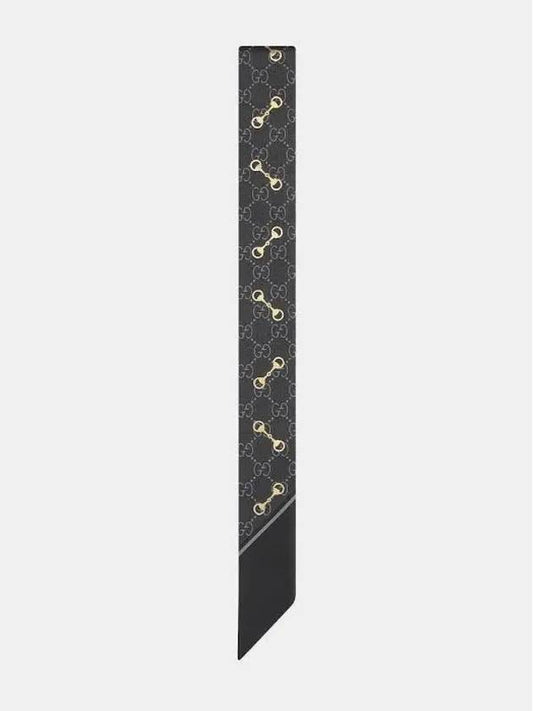 Luxury Gucci Trending 2025 GG Print Horsebit Silk Neck Bow Twilly Scarf Black