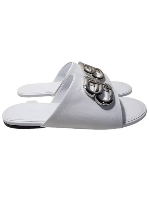 Luxury Balenciaga Silver BB Logo Slippers White