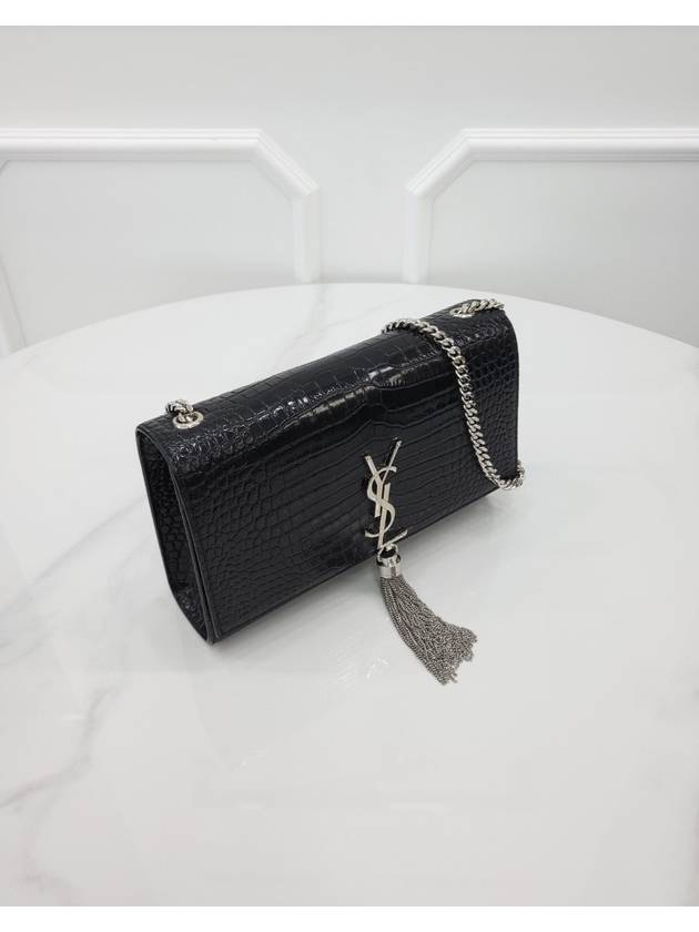 Luxury Saint Laurent Crocodile Kate Medium Chain Tassel Bag
