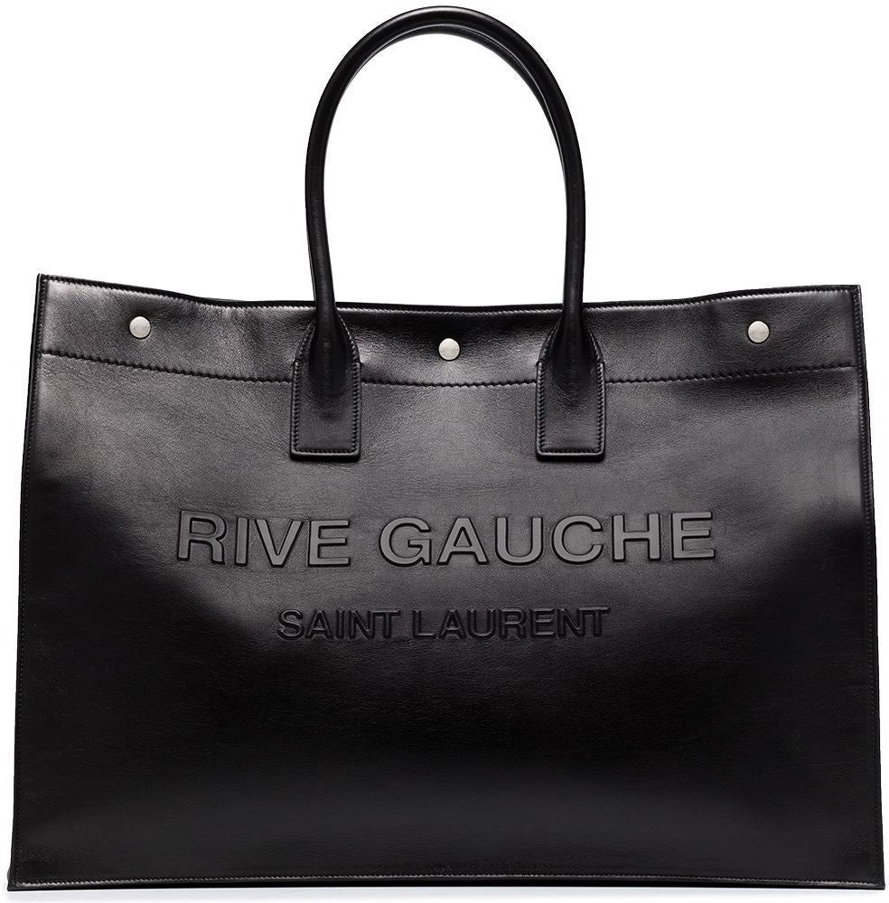 Luxury Saint Laurent Men's Rive Gauche Print Tote Bag in Nero | 587273CWTFE1000