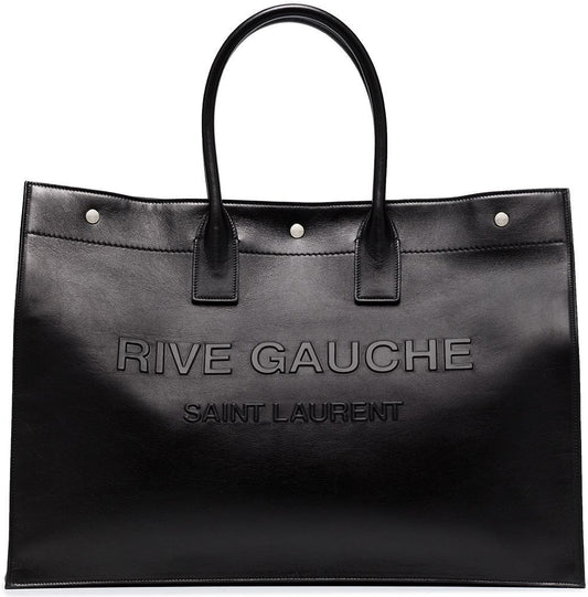 Luxury Saint Laurent Men's Rive Gauche Print Tote Bag in Nero | 587273CWTFE1000