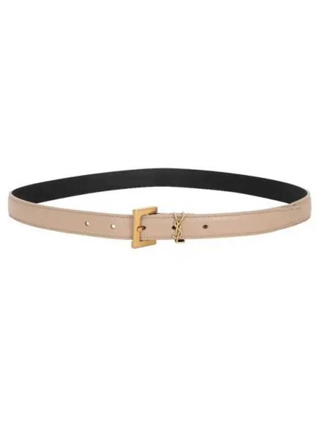 Luxury Saint Laurent Monogram Square Leather Belt Beige