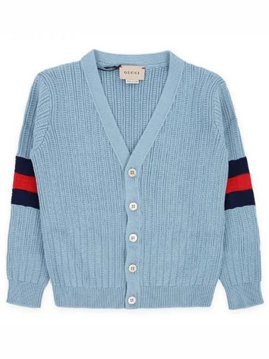 Luxury Gucci Trending 2025 Kids Web Stripe Cardigan Sky