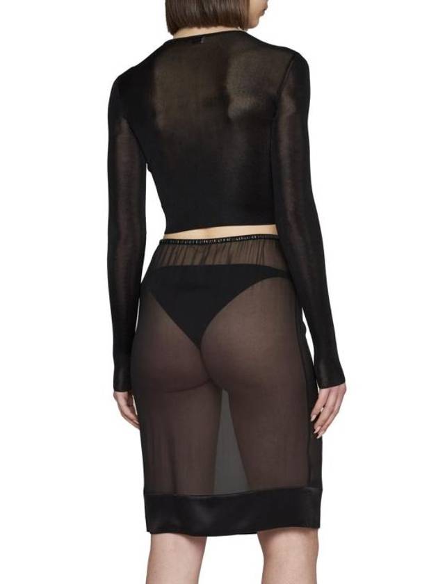 Luxury Saint Laurent Semi Sheer Silk H-Line Skirt Black