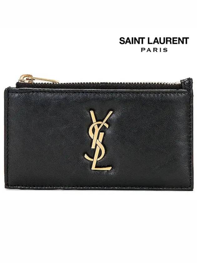 Luxury Saint Laurent Cassandre Zipped Card Wallet Black