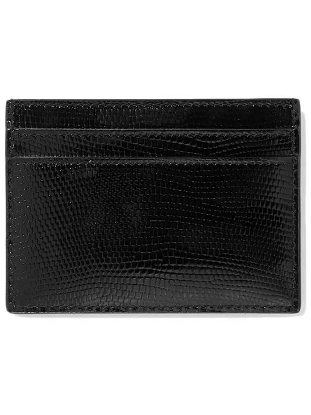 Luxury Saint Laurent Monogram Lizard Effect Glossy Leather Card Holder Black Silver