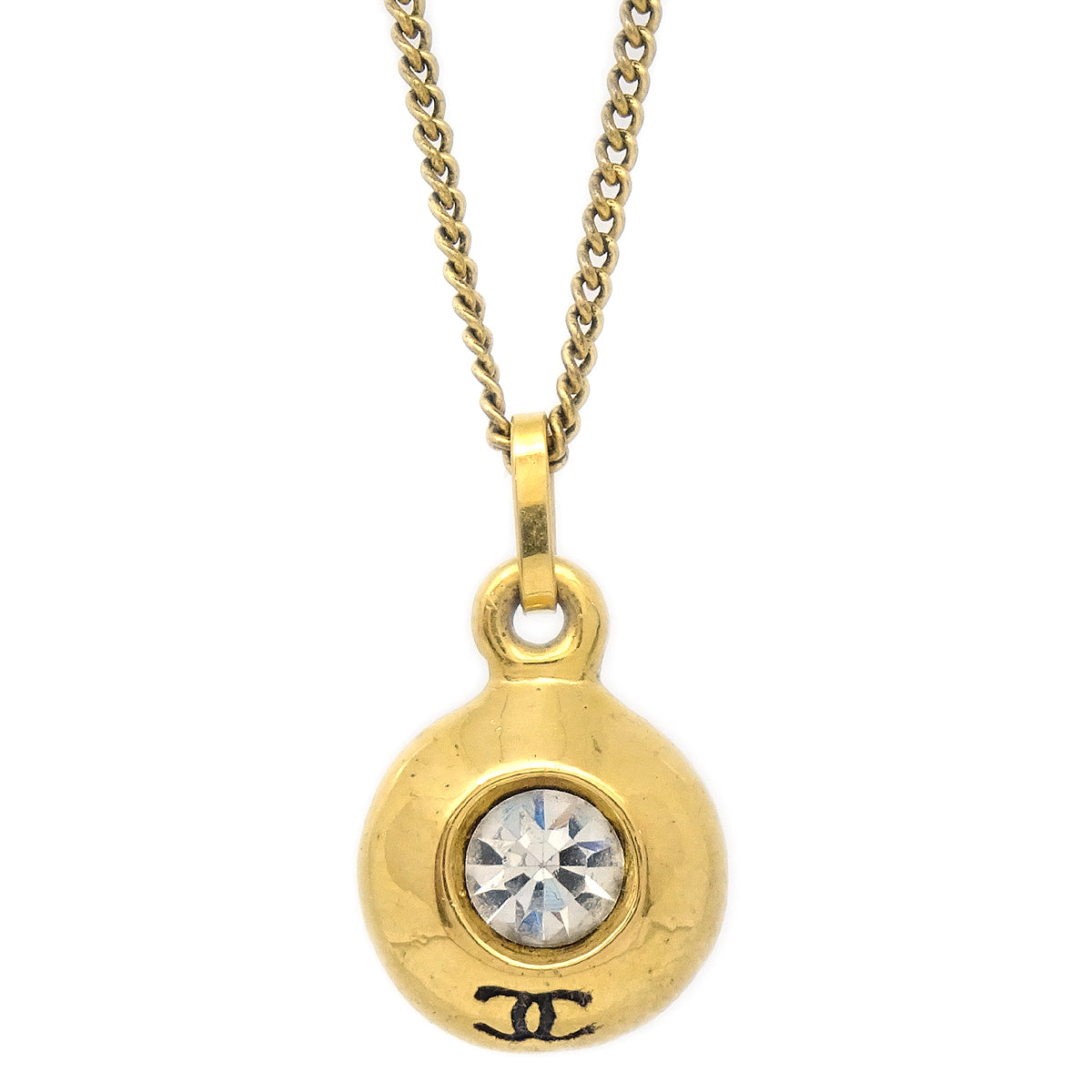 Luxury Chanel Chain Pendant Necklace Rhinestone Gold 3642