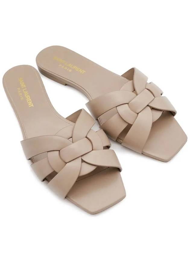 Luxury Saint Laurent Tribute Smooth Leather Mules Dark Beige