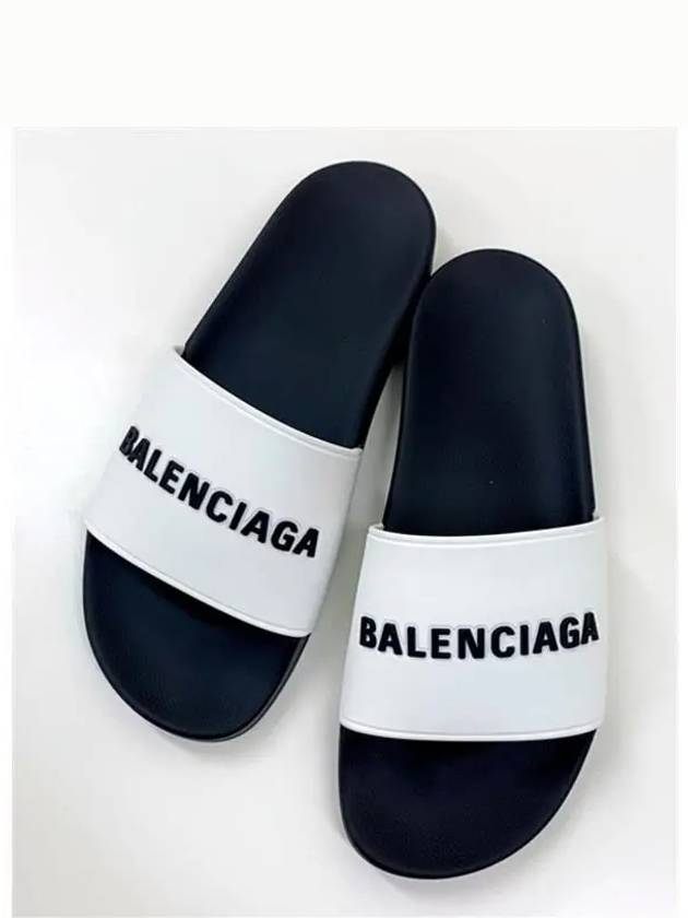 Luxury Balenciaga Logo Pool Slippers White