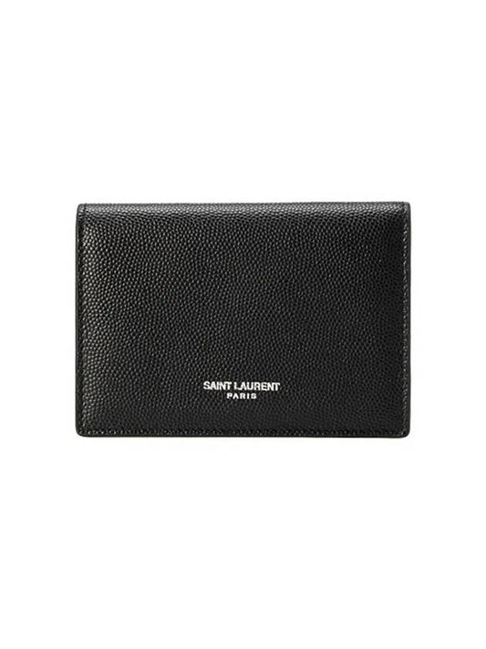 Luxury Saint Laurent Business Flap in Grain De Poudre Embossed Leather Card Wallet Black
